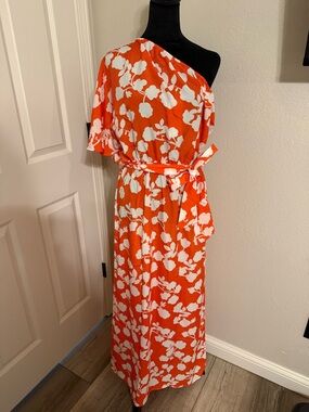 Mud Pie Orange & White Floral Dress with Waist Tie